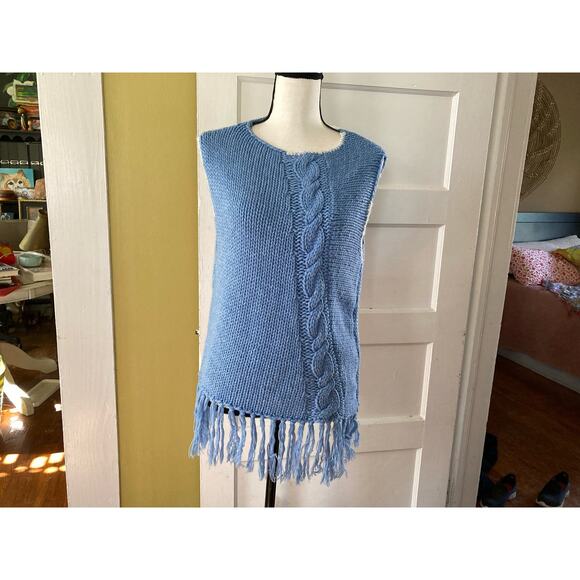 Andersson Bell Melange Blue Cableknit Fringe Sweater Vest | sz SMALL - Picture 2 of 16